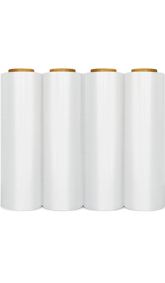 Stretch Wrap, 4 Pack, 18 Inch x 1500 Feet, 80 Gauge, Clear Plastic Cling, Cast Hand Stretch Film Rolls for Packaging Moving Packing Pallets